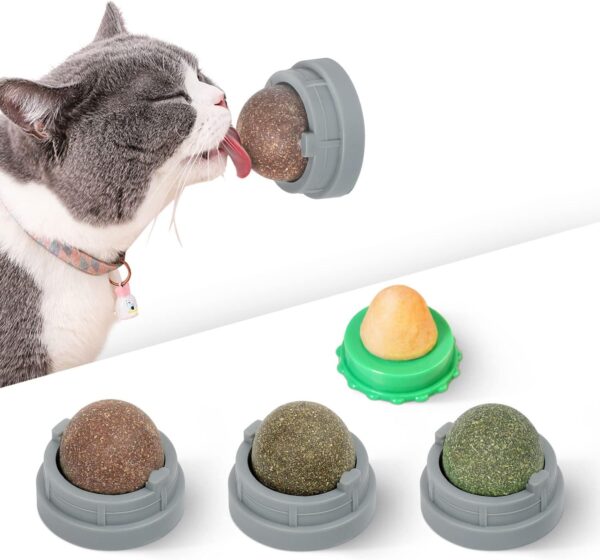 Potaroma 4 Catnip Silvervine Ball Toys, Extra Cat Energy Ball, Edible Cats Lick Kitten Chew, Teeth Cleaning Dental Wall Treats, Concentrated Flavor for All Breeds  Pet SuppliesRufus AIRufus AI
